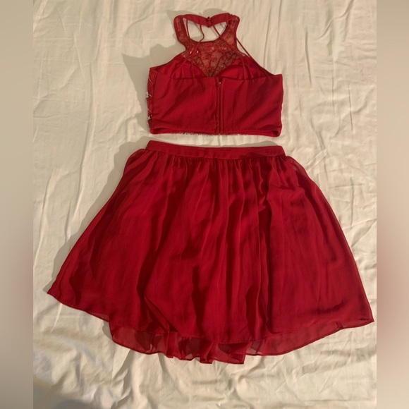 Two-piece red dress - bedazzled, halter, flowy bottom - Picture 10 of 11